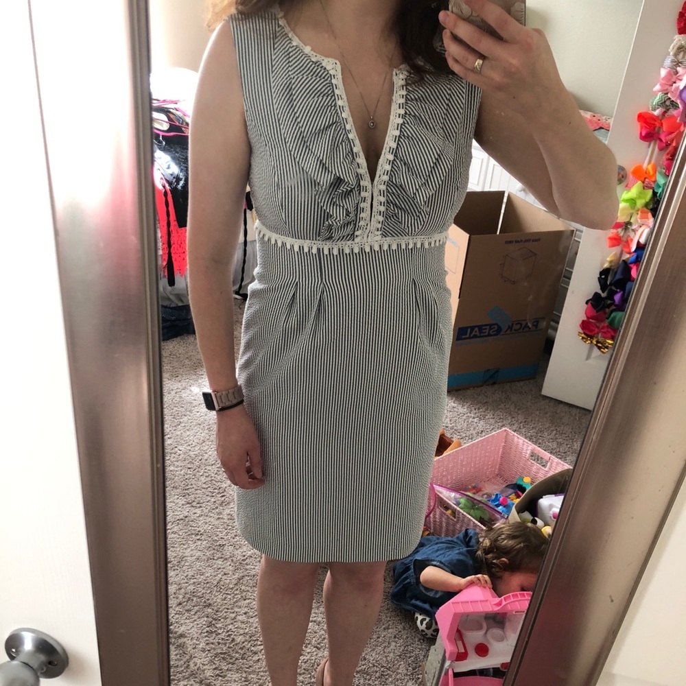 Professional white and blue striped dress